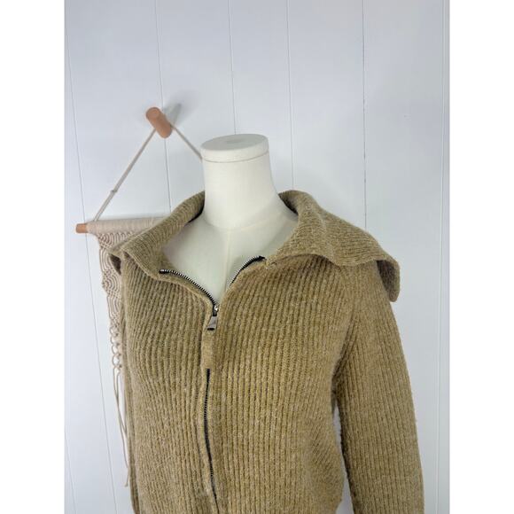 Emerson Lang Zip Up Ribbed Sweater Womens Medium Tan Camel - Picture 2 of 7